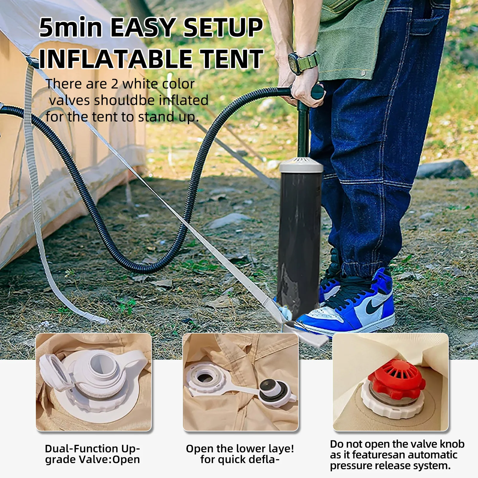 4 Season Inflatable Tents for Camping, Large Inflatable Camping Tent with Hand Pump, Portable Glamping Tent image 5
