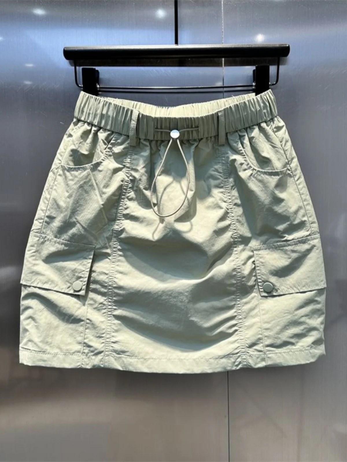 

Summer New Style A-Line Skirt Women's Casual High Waist Drawstring Elastic Waist Short Skirt Anti-Light Walking