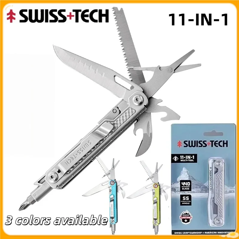 SWISS TECH 11 in 1 Scissors Screwdriver Mini Utility Knife Outdoor Portable Survival Camping EDC Tools Gadgets