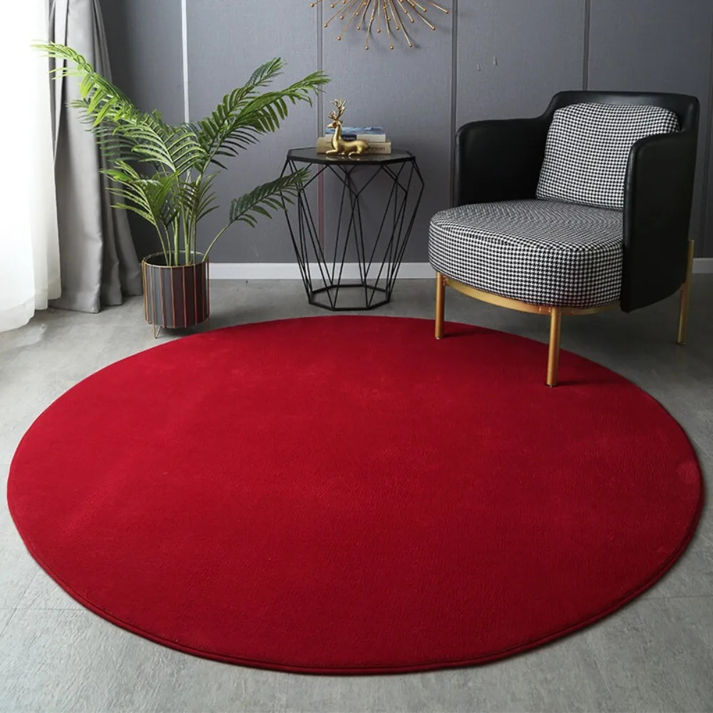 

Coral Velvet Round Area Rug Modern Minimalist Style Floor Mat for Living Room Bedroom Bedside Home Office Computer Chair Decor