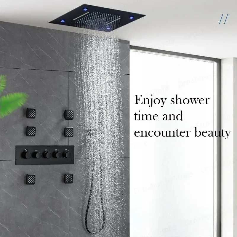 LED Thermostatic Brass Shower Set with Digital Display Concealed Ceiling Installation Hot Cold Showers Faucet for Bathroom view 5