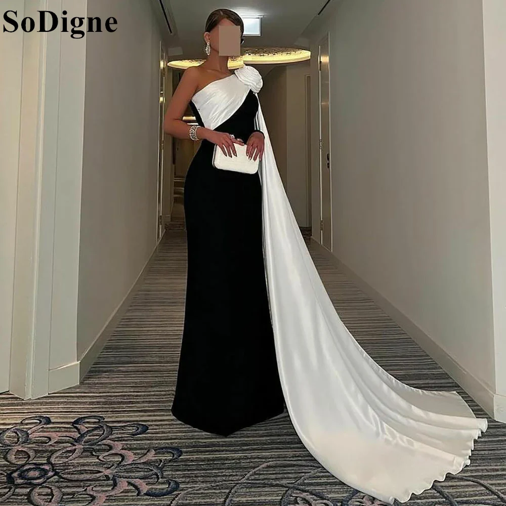 SoDigne Black and White One Shoulder Mermaid Evening Dresses 2024 Elegant Formal Occasion Prom Gown Bespoke Occasion Dress