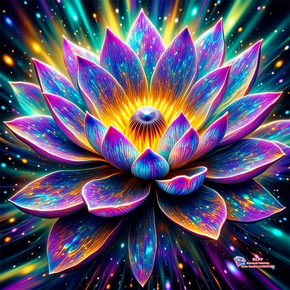 Neon Glow Lotus Flower 5D DIY Diamond Painting Set with Square and Round Diamonds Handmade Crafts Home Decor Gifts.