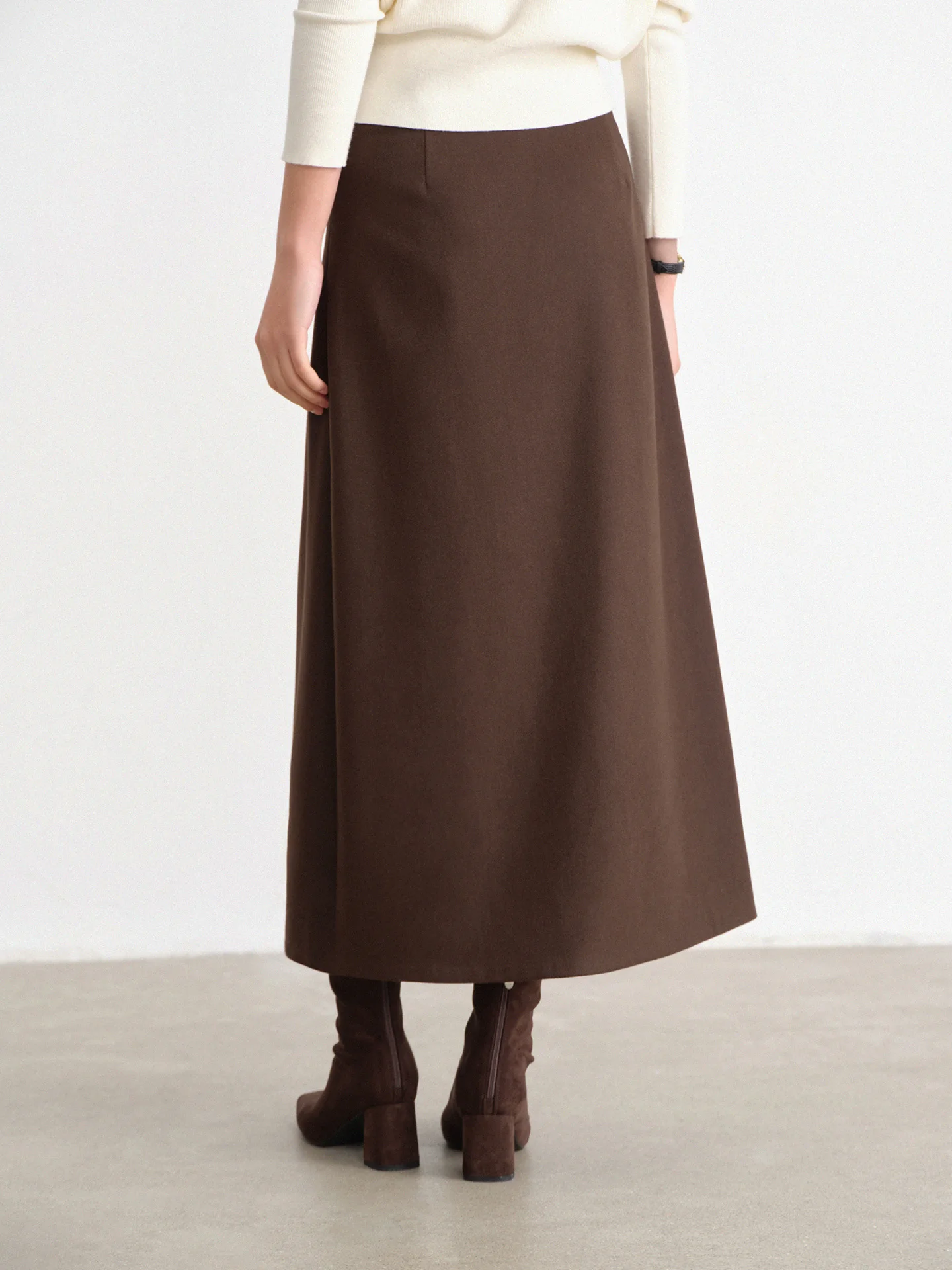 Chic Wool-Like A-Line Midi Skirt for Women Lady High-Waist Slim Fit Vintage Metal Button Skirt Elegant Autumn Winter Styling