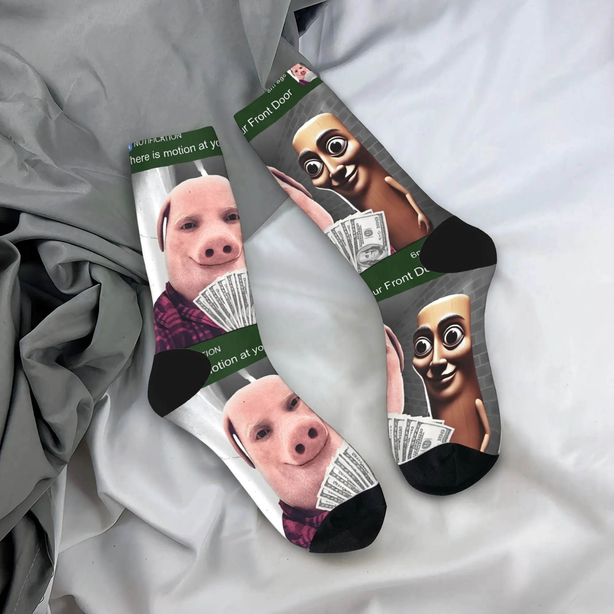 

John Pork and Tung Tung Tung Sahur Front Door Motion Socks Fashion Stockings Spring Anti Men Socks Design Outdoor Sports Socks