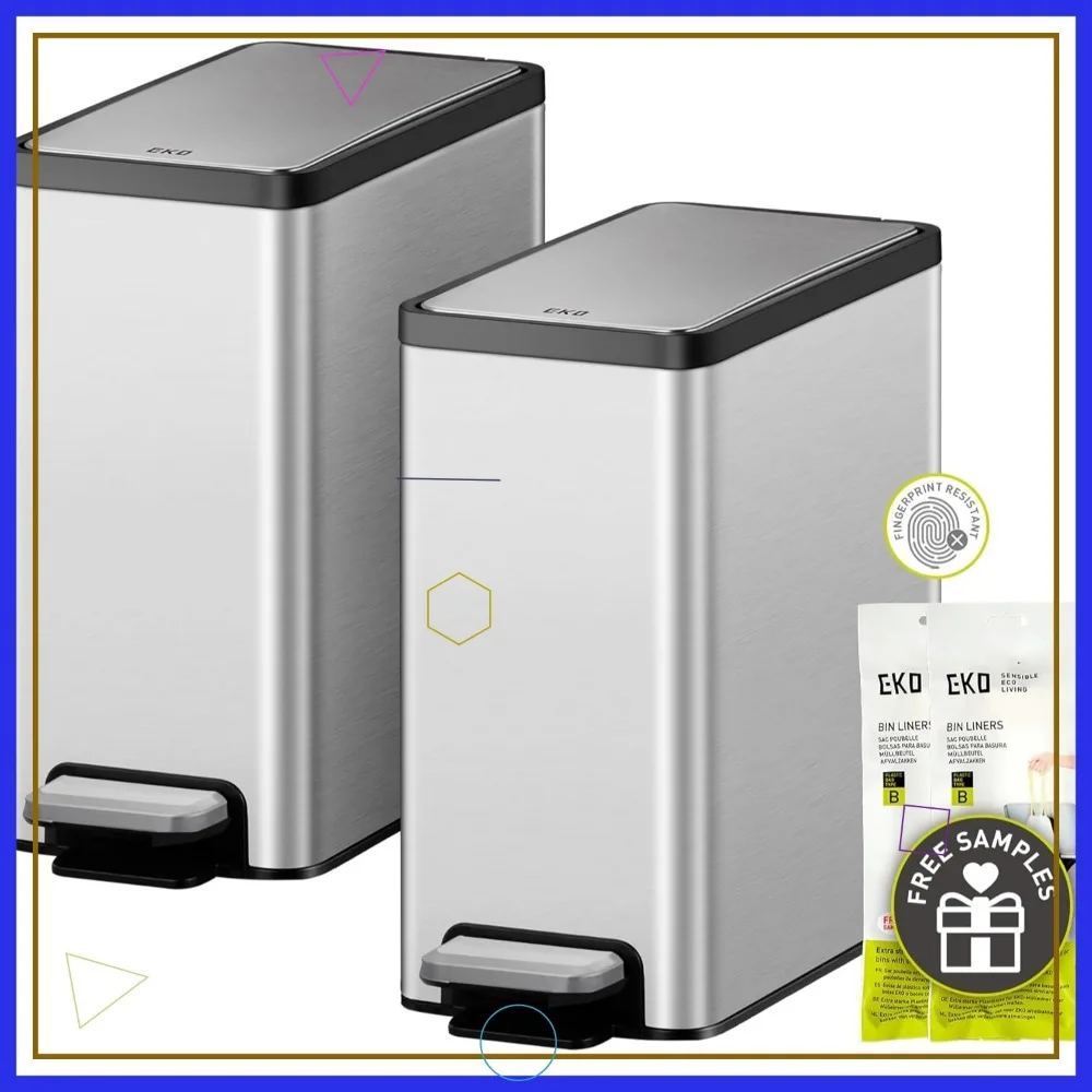 

Slim Stainless Steel Step Trash Can with Lid, Removable Inner Bucket, 6L/1.6 Gal 2 Pack for Small Spaces