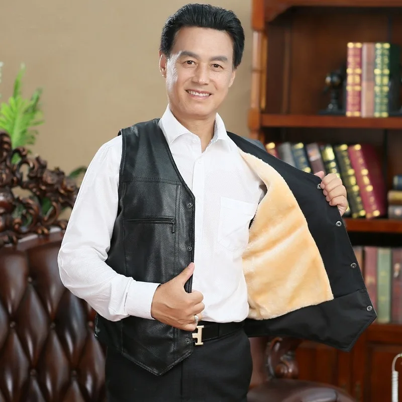 

Fall winter casual vest with thick plush warm leather jacket for men