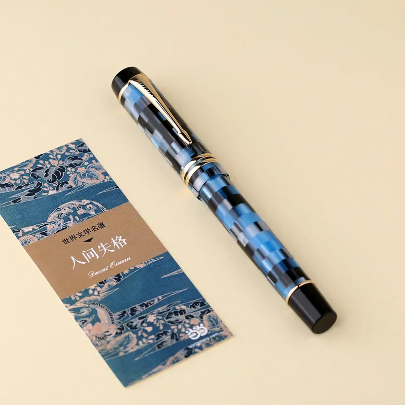 MAJOHN Craftsman M600 Resin Pen Checkerboard Large German BOCK Nib Dual Color Pointed Writing Practice Gift Iridium Gold Pen