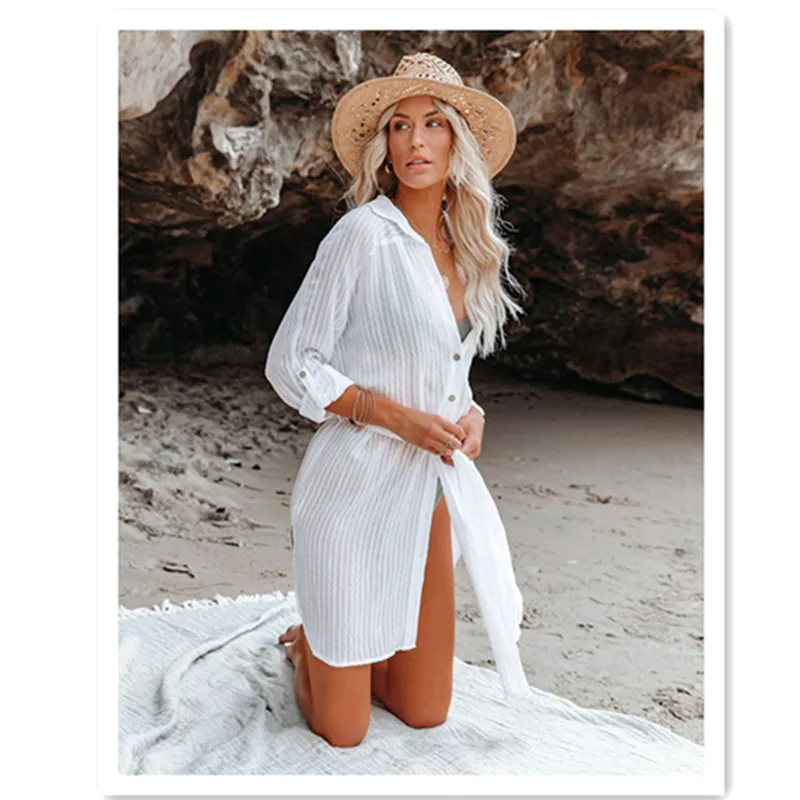 New shirt-style long-sleeved beach holiday smock beach bikini jacket