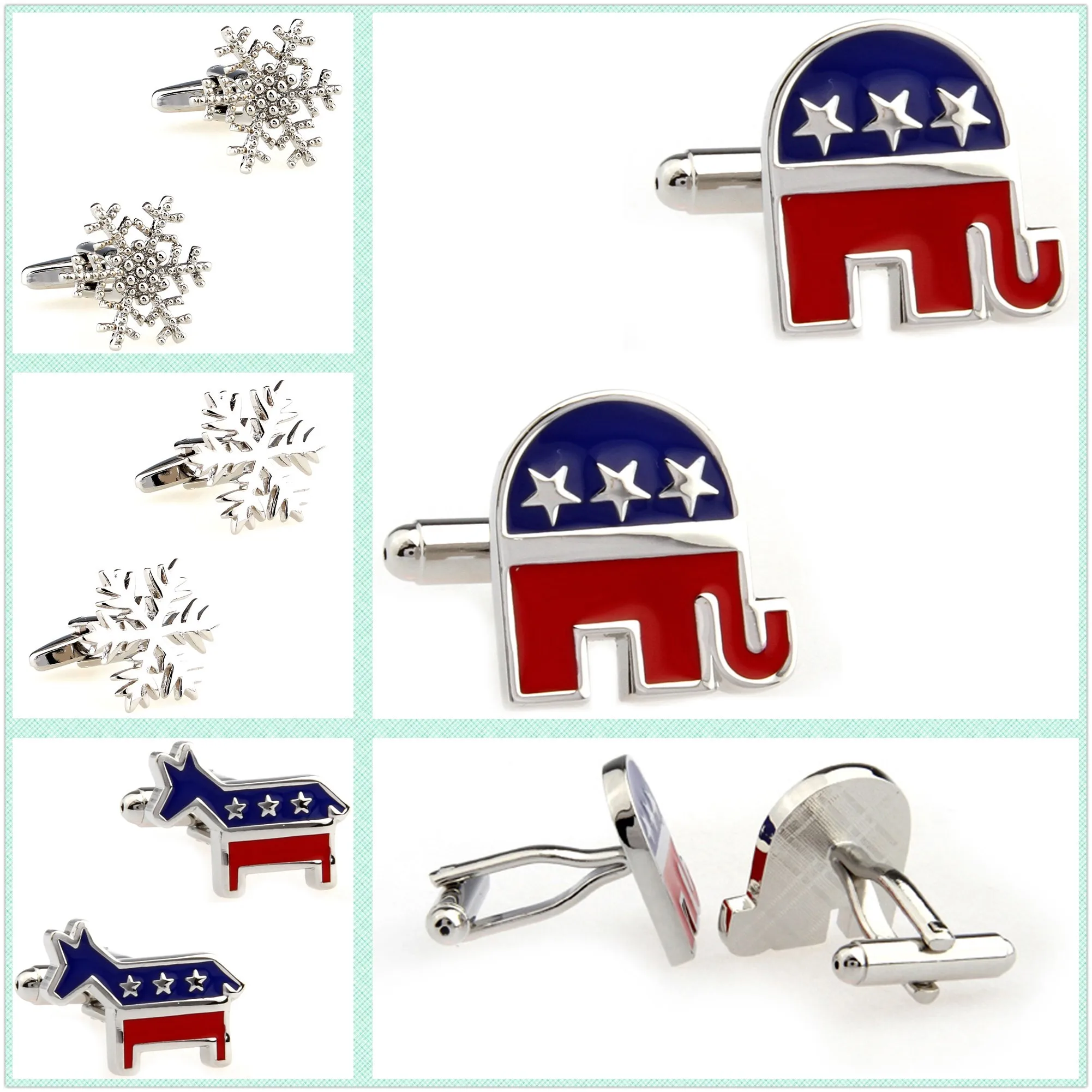 

4 Styles Wholesale Trendy Cufflink Mens Cuff Link Snowflake 50 Pairs