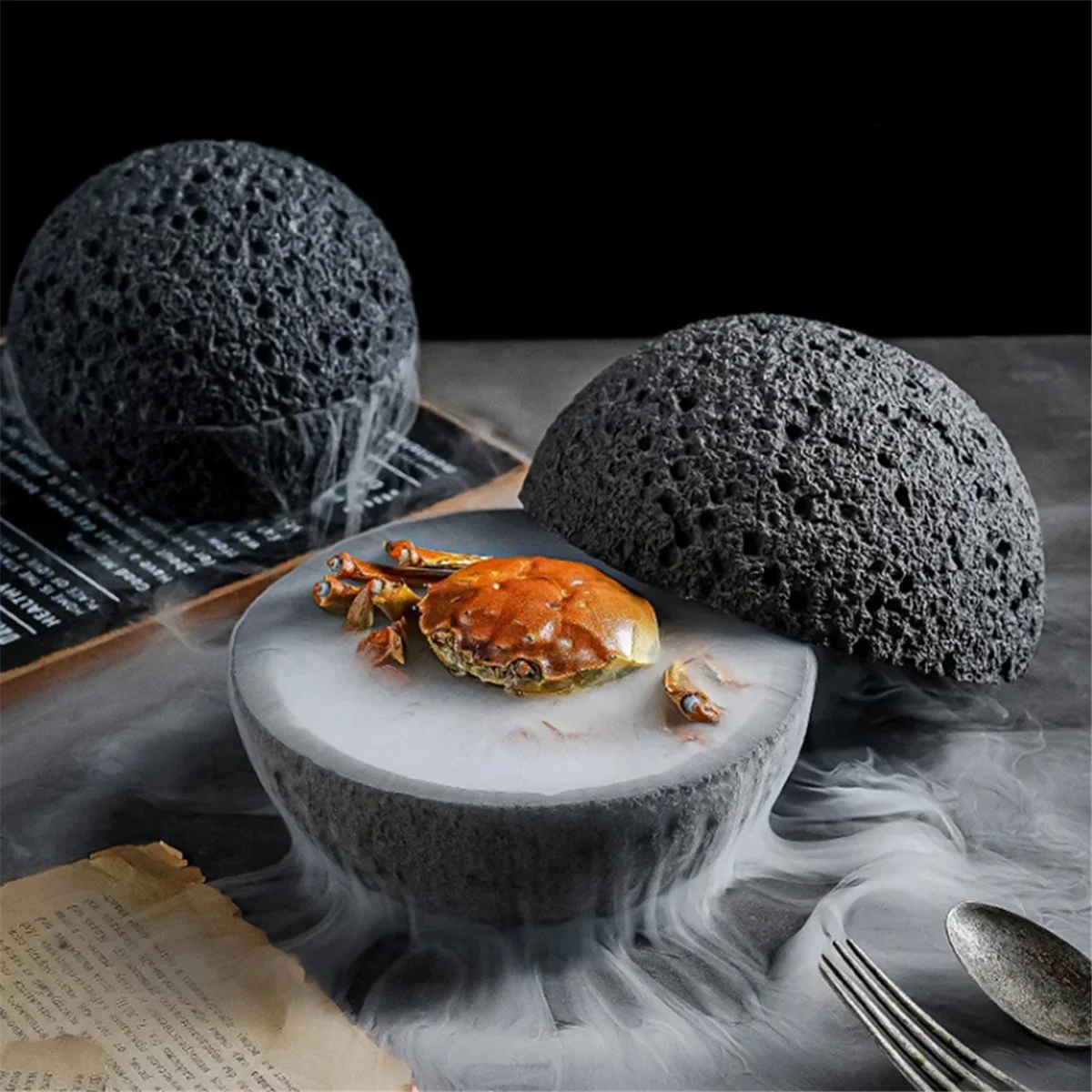 Japanese Planet Volcanic Stone Artistic Dish Pendulum Seafood Sushi Sashimi Ice Plate Smoke Plate,12CM