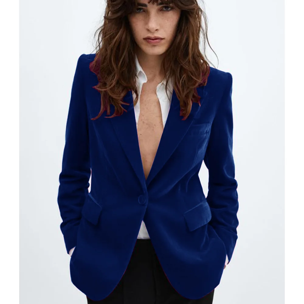 Cappotto autunnale e invernale in velluto da donna Cappotto slim monopetto viola Elegante abbigliamento donna comodo e casual alla moda