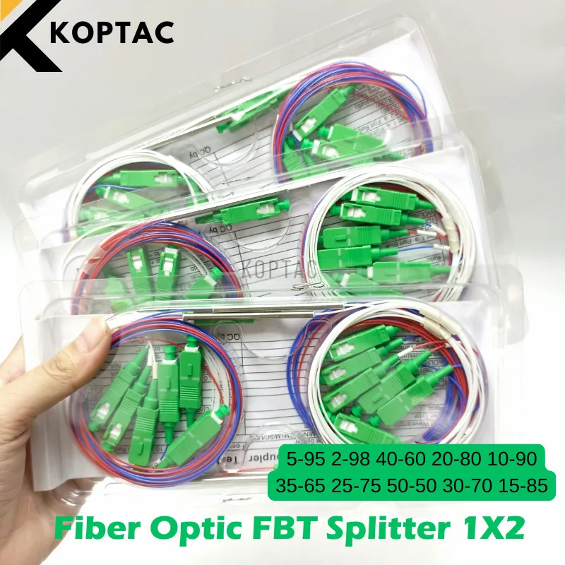 20Pcs Fiber Optic FBT Splitter 1X2 With SC APC Connector 0.9Mm Ulanced Coupler 70/30 60/40 20/80 10/90 Optional Ratio FTTH