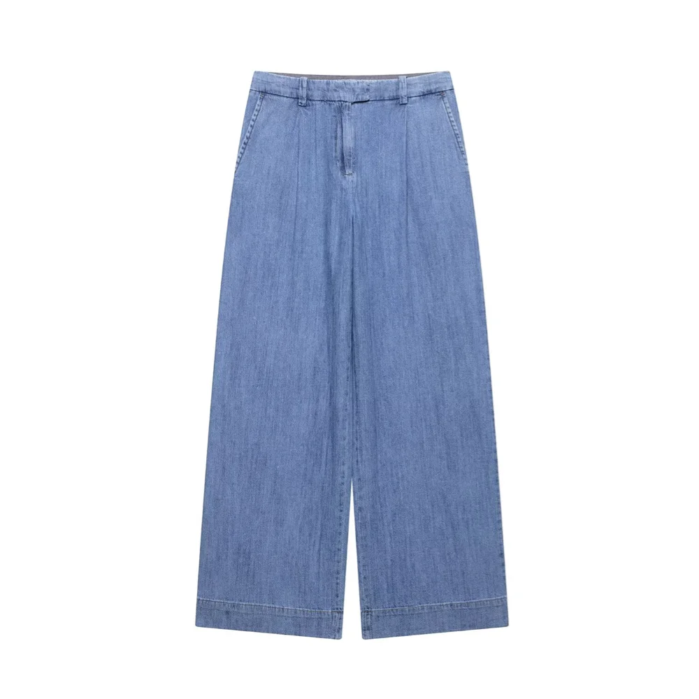 camicia di jeans casual semplice a maniche larghe da donna pantaloni a pieghe primavera ed estate nuovi abiti casual da donna