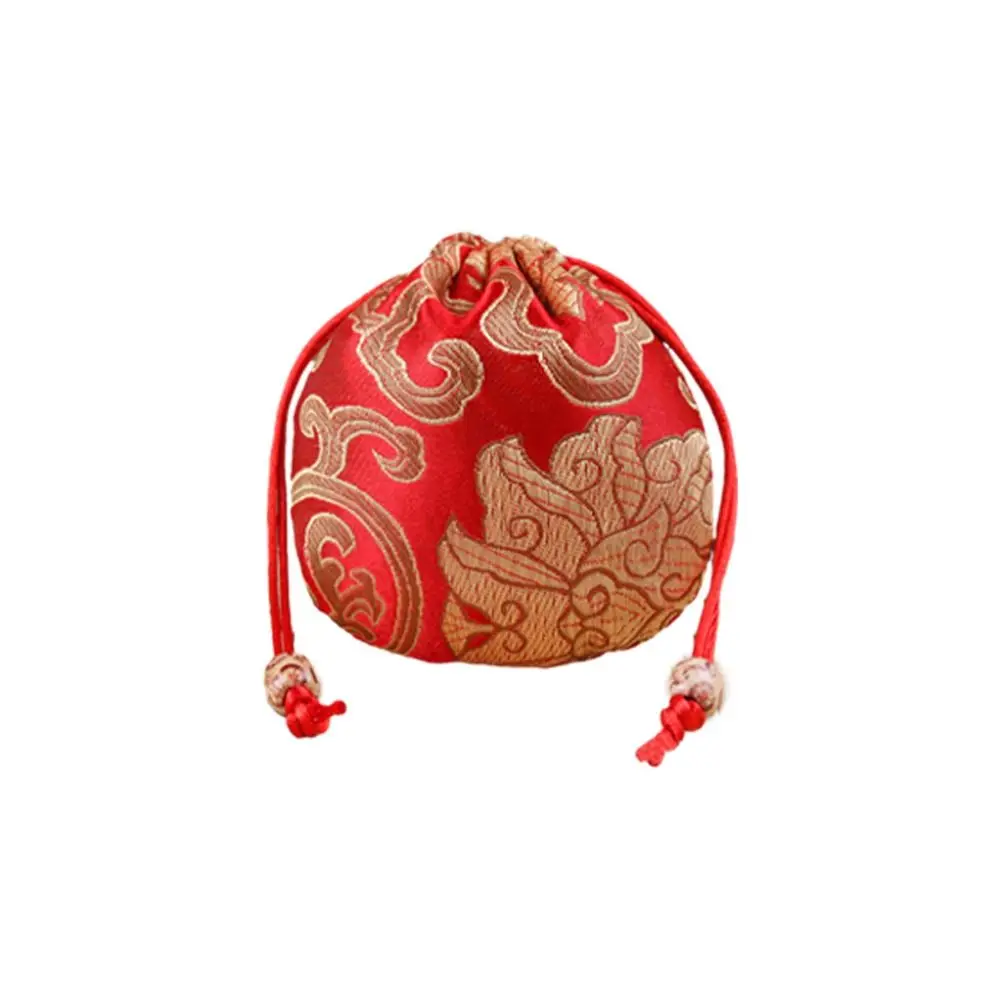

Floral Embroidery Flower Drawstring Bag Jewelry Packing Bag Beaded Small Coin Purse Wallet Hanfu Wrist Bag Ethnic Style