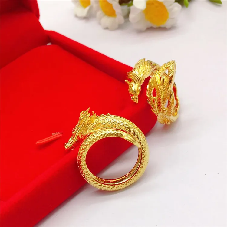 

Exquisite Phoenix Dragon Gold 18K Ring for Women Men Wedding Engagement Fine Jewelry 999 Gold Color Lover Rings Gifts