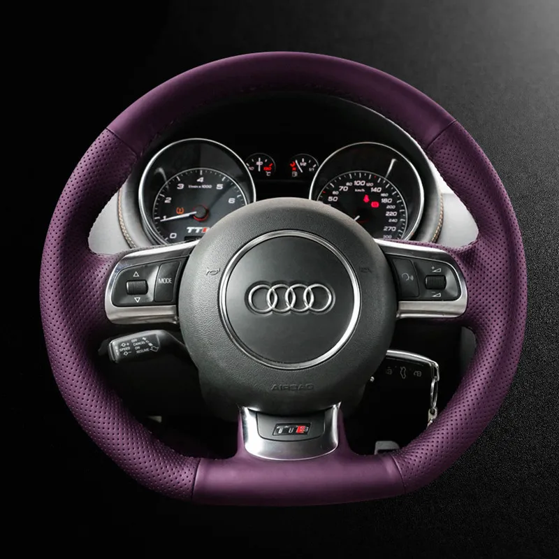 

Hand-stitched Purple Genuine Leather car steering wheel cover 100% For Audi TT TTS (8J) 2006-2014 A3 S3 (8P) Sportback 2008-2012