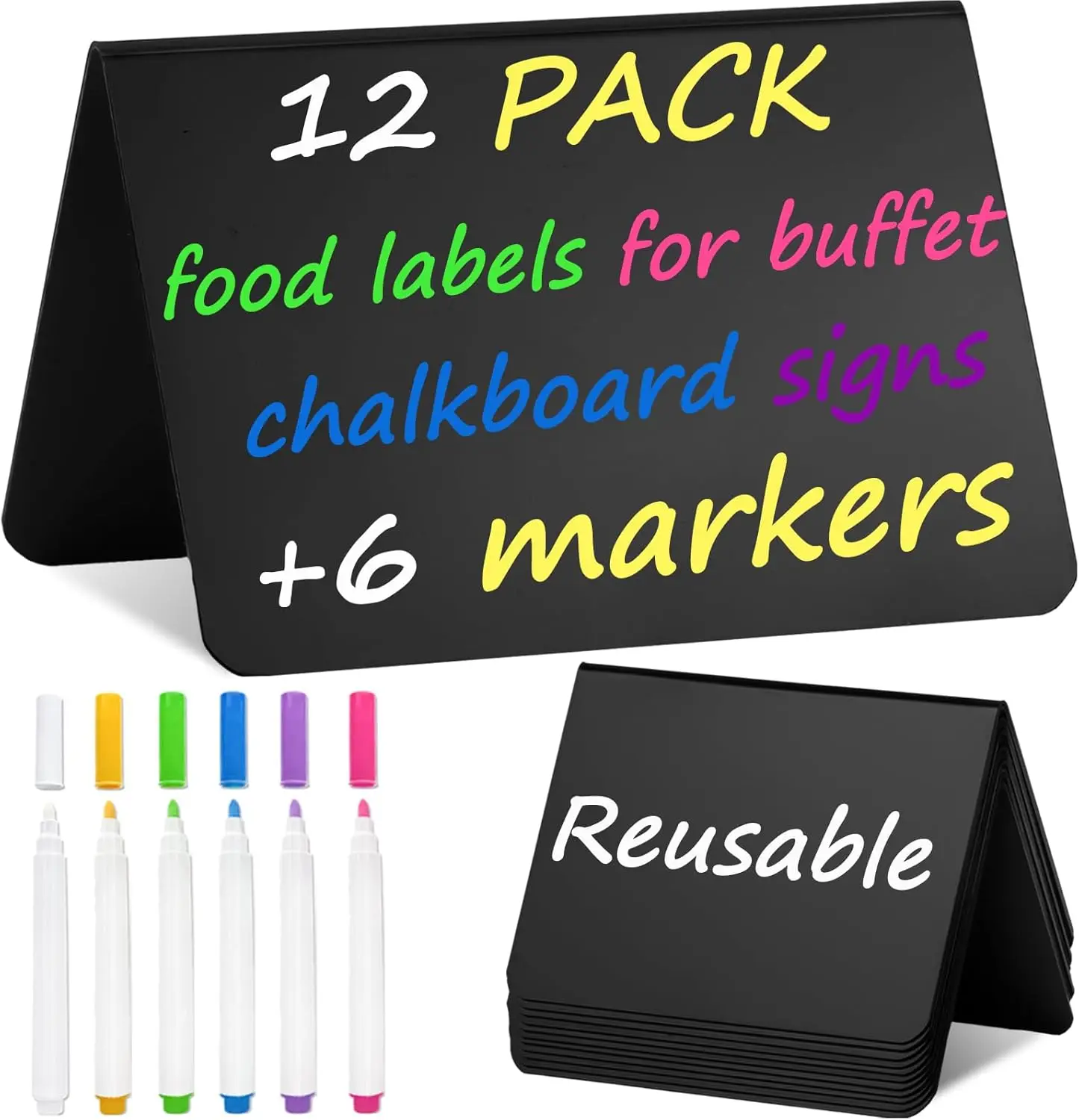 

12 Pack 4x3 Mini Chalkboard Signs with 6 Markers for Party Buffet, Wedding, Bakery Labels