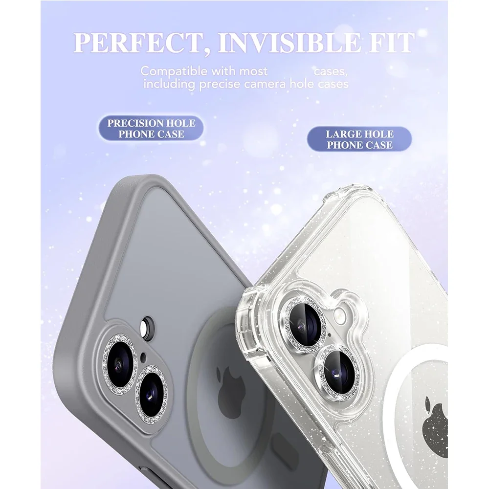 iPhone 17 Pro Max、Air 16 Pro Max、15 Plus、iPhone 16Plus、14、15、16ProMax用グリッターカメラレンズプロテクターカバー、スマホ保護