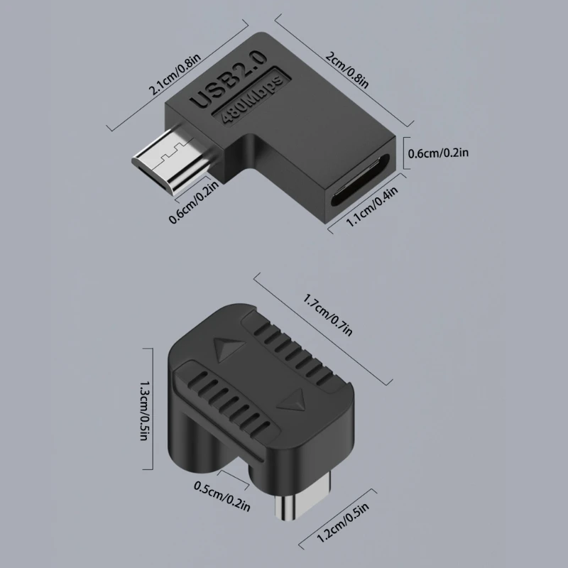 90 Degree Right Up Down Angled Micro USB Male to Type C Female Extension Adapter for Laptop PC Chargers Converter