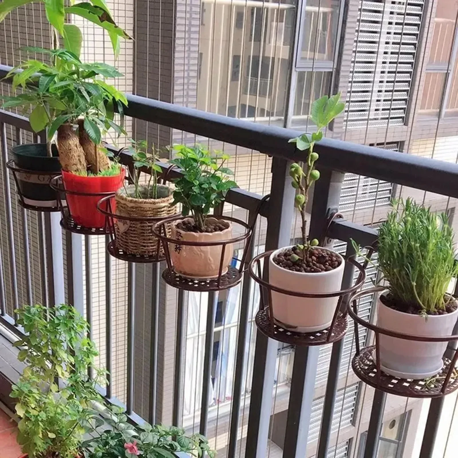 

Flower Pot Hanger Railing Hanging Stand Orchid Flowerpot Garden Plant Rack Iron Shelf Wrought Holder Patio Balcony Herb garden