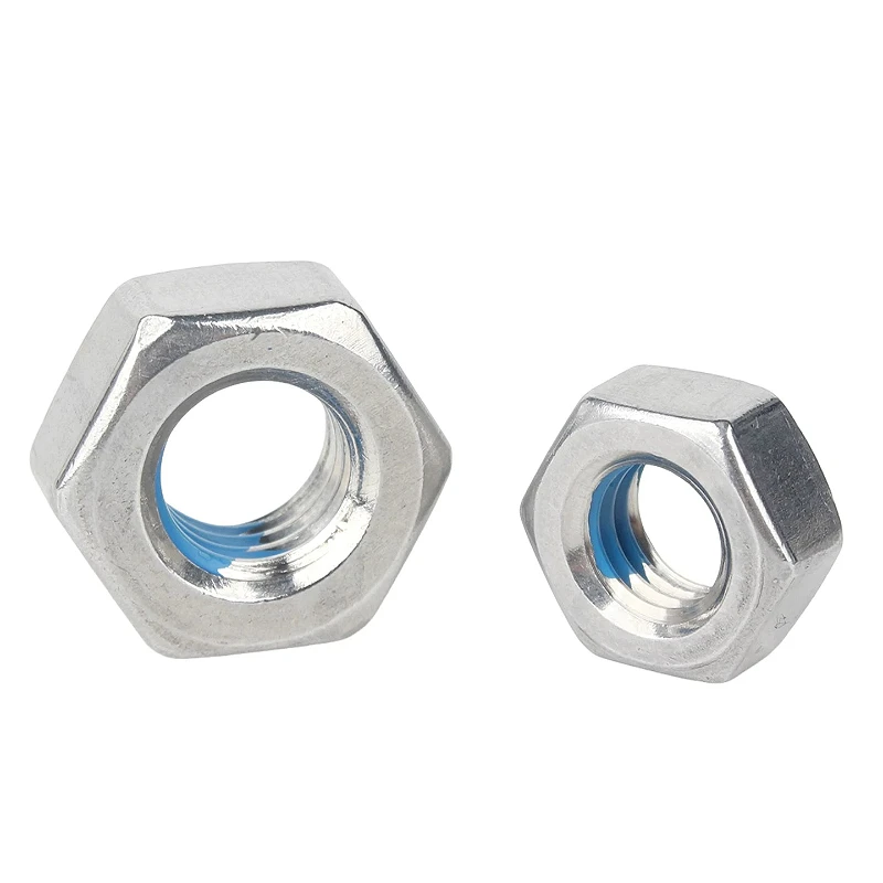 M3 M4 M5 M6 M8 M10 M12 M14 M16 304 Stainless Steel Hex Hexagonal Nuts With Blue Adhesive Coating for Anti-Loosening