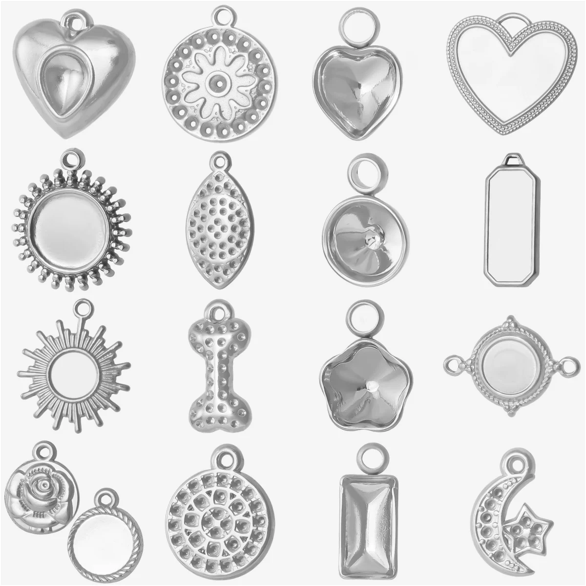 Design Gear Sun Love Water Droplet Indentation Geometry Silver Color Stainless Steel Pendant 7pcs/Lot Diy Necklace Accessories