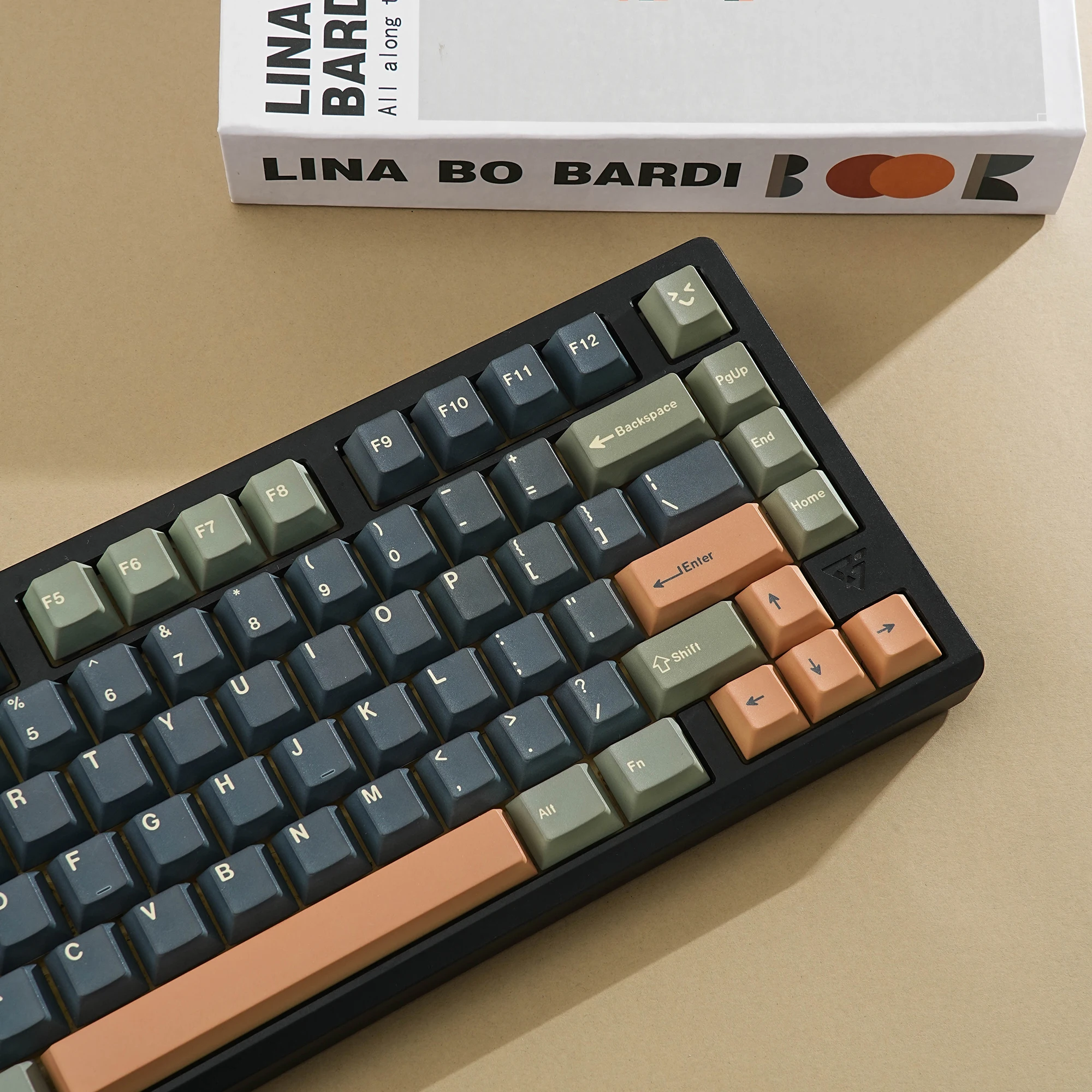 Cherry Profile PBT Keycaps Olive Green Gold Brown 143 Keys for Mechanical Keyboard Vintage Gaming Style Korean German Russian