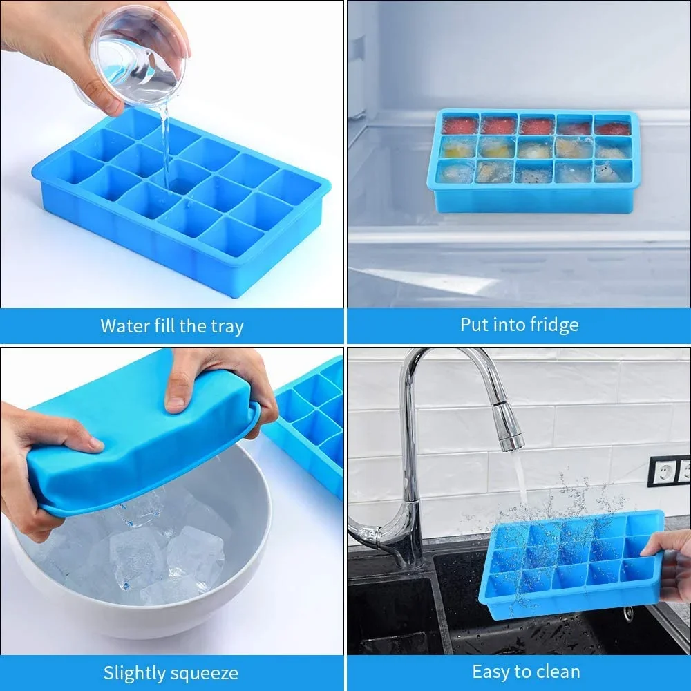 15 Grid Ice Tray Mold Giant Jumbo Large Food Grade Silicone Mold Reusable Whiskey Cube Square Tray DIY Ice Maker Ice Cube Trays