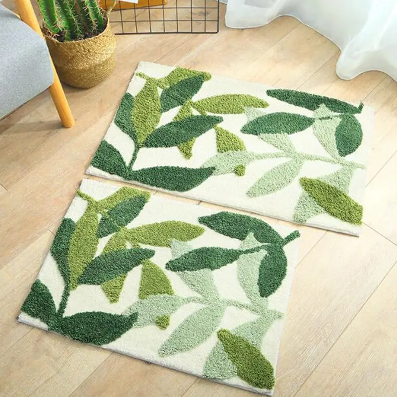 1PC Flocking Home Door Mat Feet Pads Green Plant Bathroom Bath Mats Toilet Bathtub Floor Pad Rug Absorbent Anti-Slip Carpets