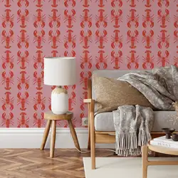 Pink Lobster Pop Art Peel and Stick Wallpaper,Easy-to-Apply,Perfect For Home Decor and Accent Wall,Self-adhesive Or Traditional