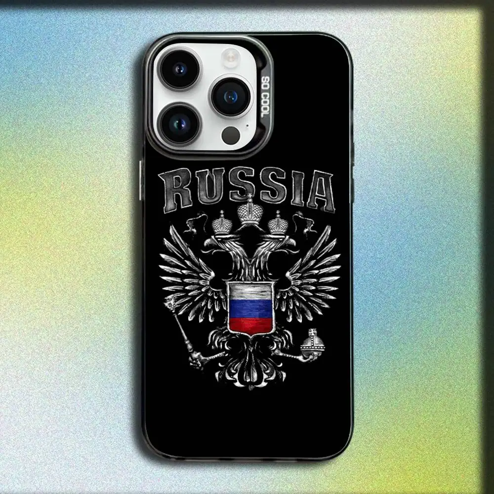 Custodia per telefono con stemma Poccnr con bandiere russe russe per iPhone 17,16,15,14,13,12,Pro,Max,Plus,E,SE4,Air,Mini scatola IMD nera