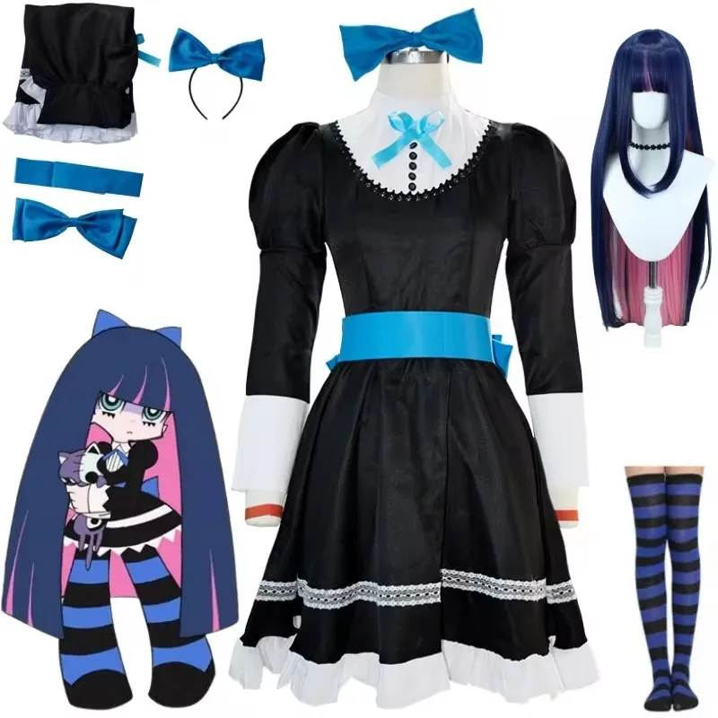 

Anime Panty & Stocking with Garterbelt Cosplay Heroine Anarchy Stocking Cosplay Costume Black Dress Panty Stocking Wig