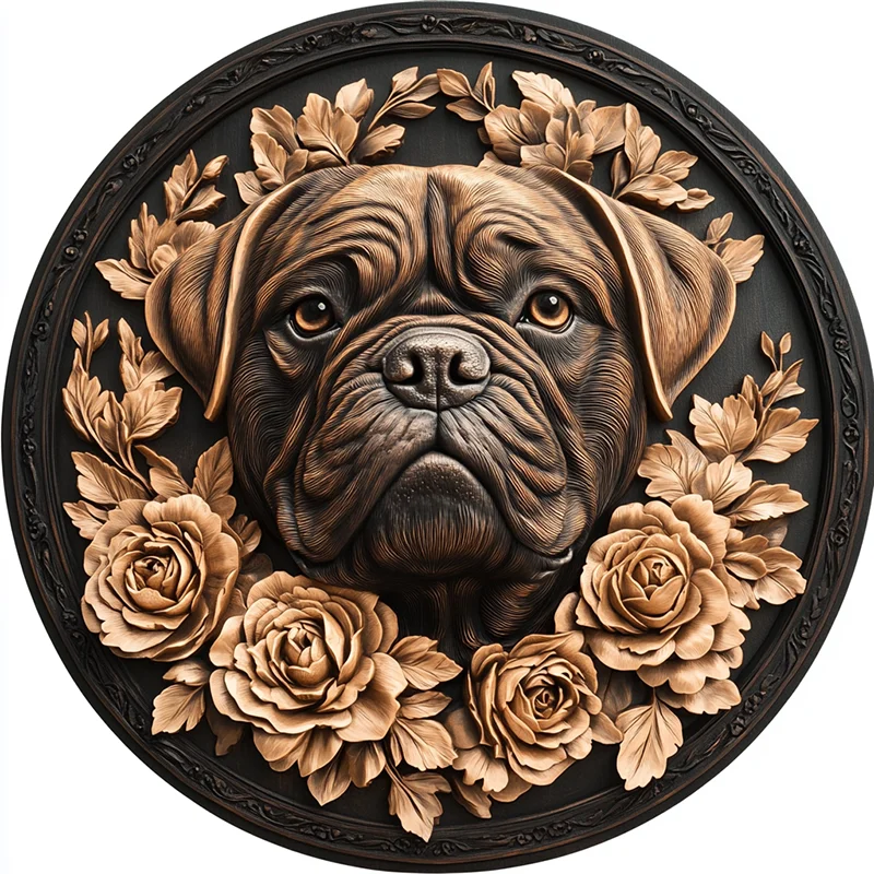 Cane Bordeaux personalizzato-ornamento per animali domestici in alluminio, pittura decorativa circolare, idee regalo natalizie e di Halloween uniche