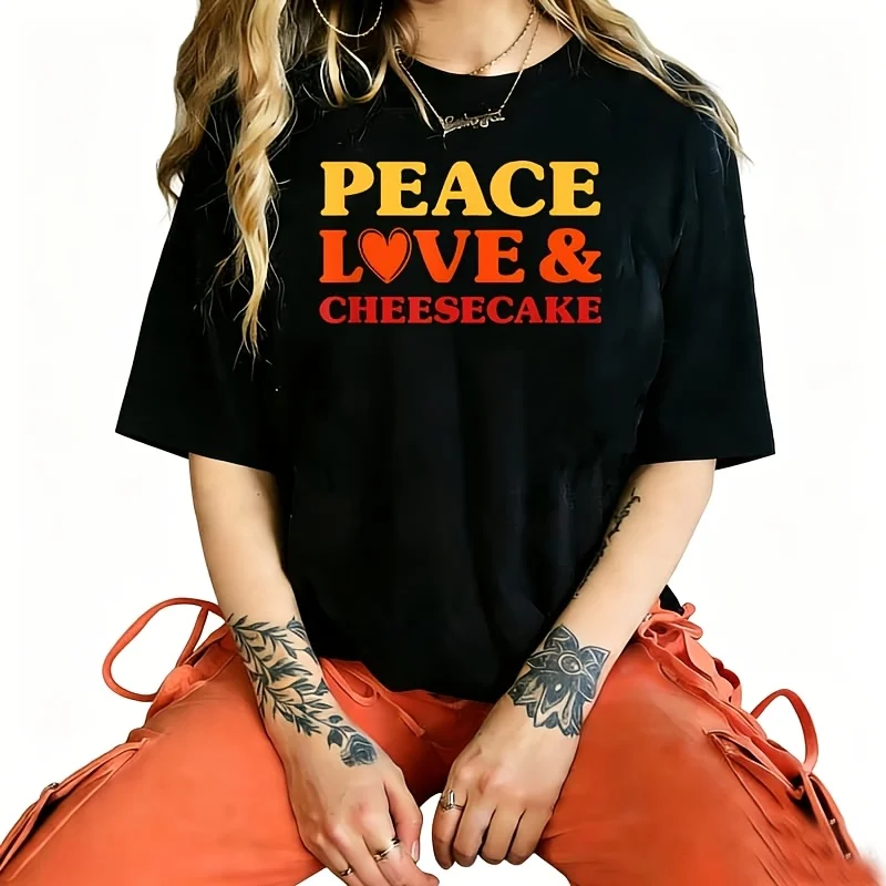 Cheesecake I Love Cheesecake Funny Food Women's T-Shirt 100% Cotton Funny Graphic Short Sleeve Tee Novelty Shirt Casual Crew Neck Top S-5Xl