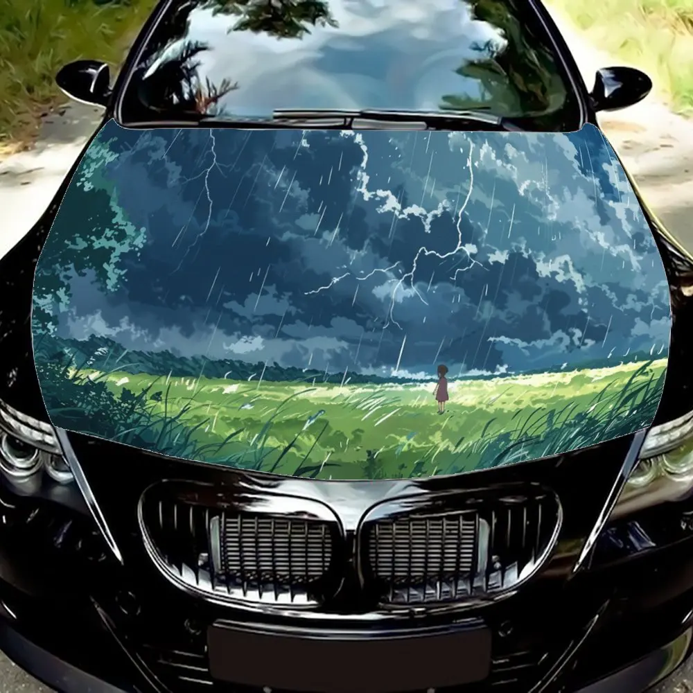 

Anime Grassland Dark Clouds Rainy Sky Car Hood Wrap Color Vinyl Sticker Truck Graphic Bonnet Auto Accessories Decor Decal Gift