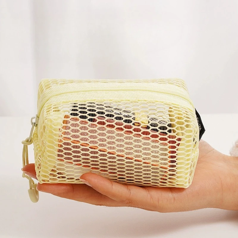 Square Mesh Cosmetic Bag Portable Mini Storage Pouch for Earphones Keys Lipstick Data Cable Coin Purse for Women