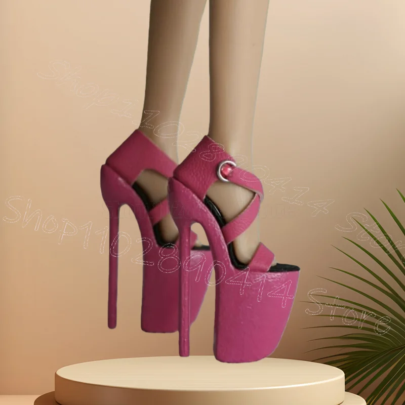 

Rose Red Stilettos High Heel Crack Pattern Platform Sandals Buckle Strap Women Shoes Open Toe New Party 2026 Zapatos Para Mujere