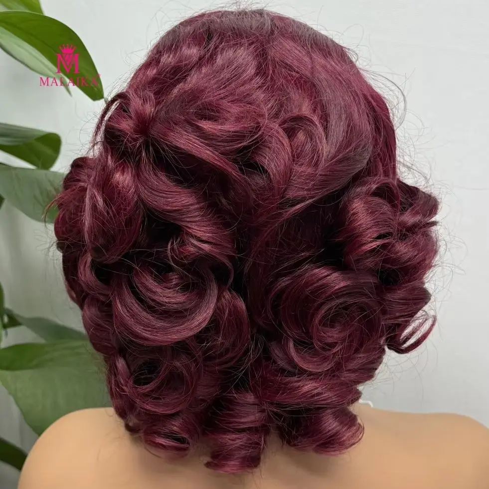 

Malaika Loose Bouncy Human Hair Bob Wig 250% Density 5x5 Lace Closure Wig Burgundy 100% Human Hair for Black Women