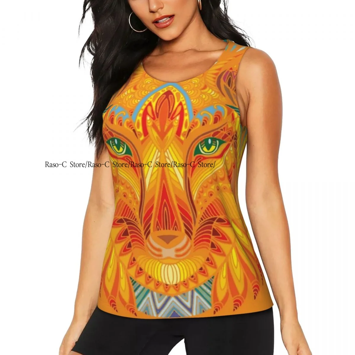 Women Sport tank Tops Loose Yoga Tops Quick Dry Workout Sport Tops Colorful Fox Head Ornament Yoga Shirt