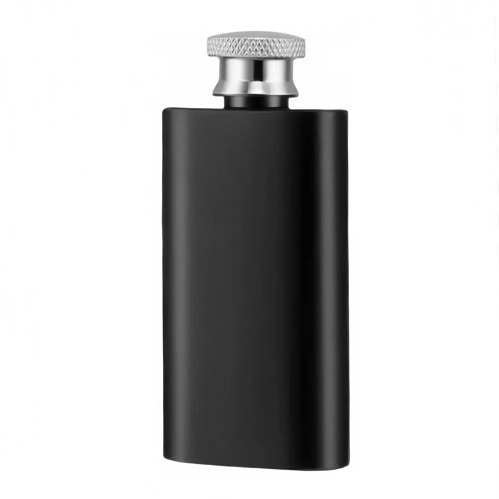 Portable 2 OZ Hip Flask Black Stainless Steel Liquor Flask Container Screw Cap Whisky Flagon Outdoor