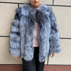 HUA QIU MEI SI Women's fox fur coat vertical stripe silver fox red fox fur coat   women's natural fur coat