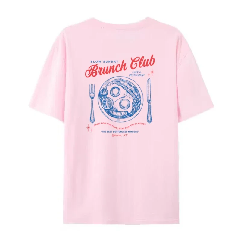 Brunch Club Women Retro Aesthetic T-Shirts Oversized Streetwear Graphic Tees Hippie Vintage Foodie Shirt Unisex Grunge Clothes