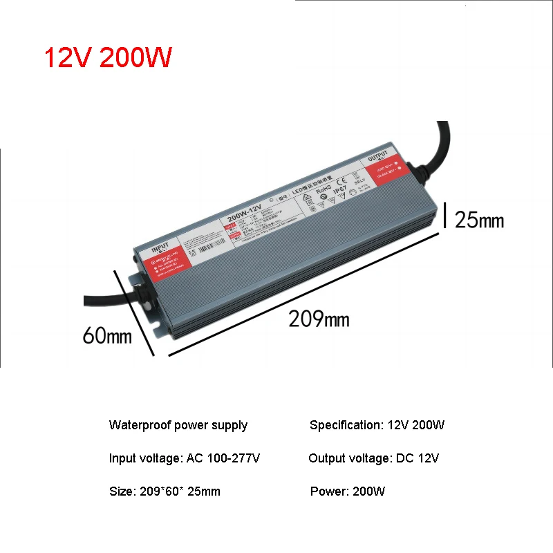 IP67 Waterproof LED Strip Tape Driver Power Adapter DC12V 24V Outdoor Power Adapter Lighting Transformers for LED Strip