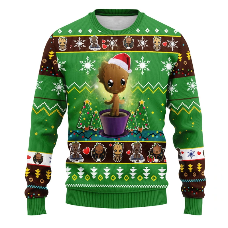 أنا غروت الكرتون أنيمي شجرة رجل 2026 جديد عيد الميلاد كرنفال القبيح هدايا عيد الميلاد للرجال والنساء زوجين قمصان سويت شيرت بقلنسوة