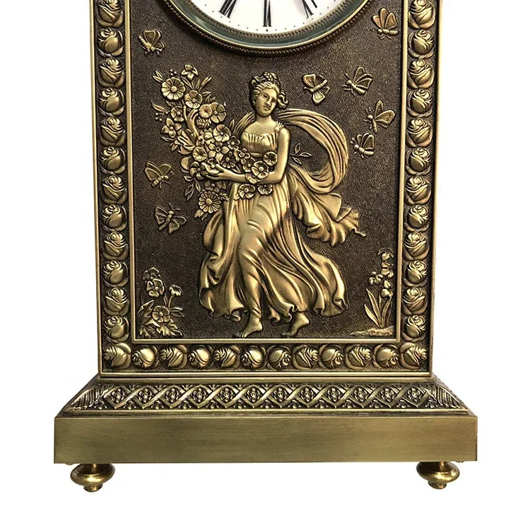 Higher quality metal luxury antique clock european art craft relief antique copper metal crafts clock