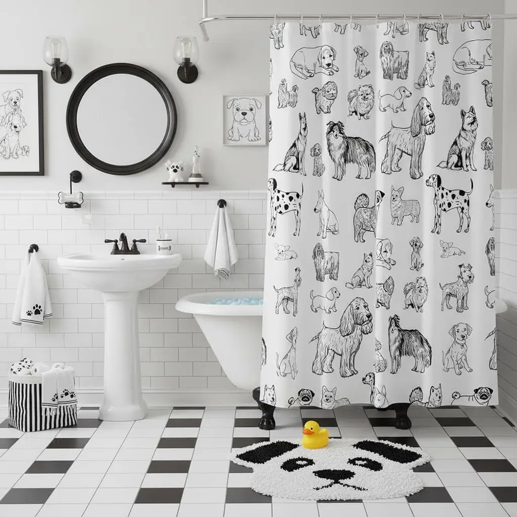 Dog Pattern Shower Curtain Polyester Waterproof Bathroom Decor Cute Puppy Print Funny Canine Shower Liner Home Accessories Gift