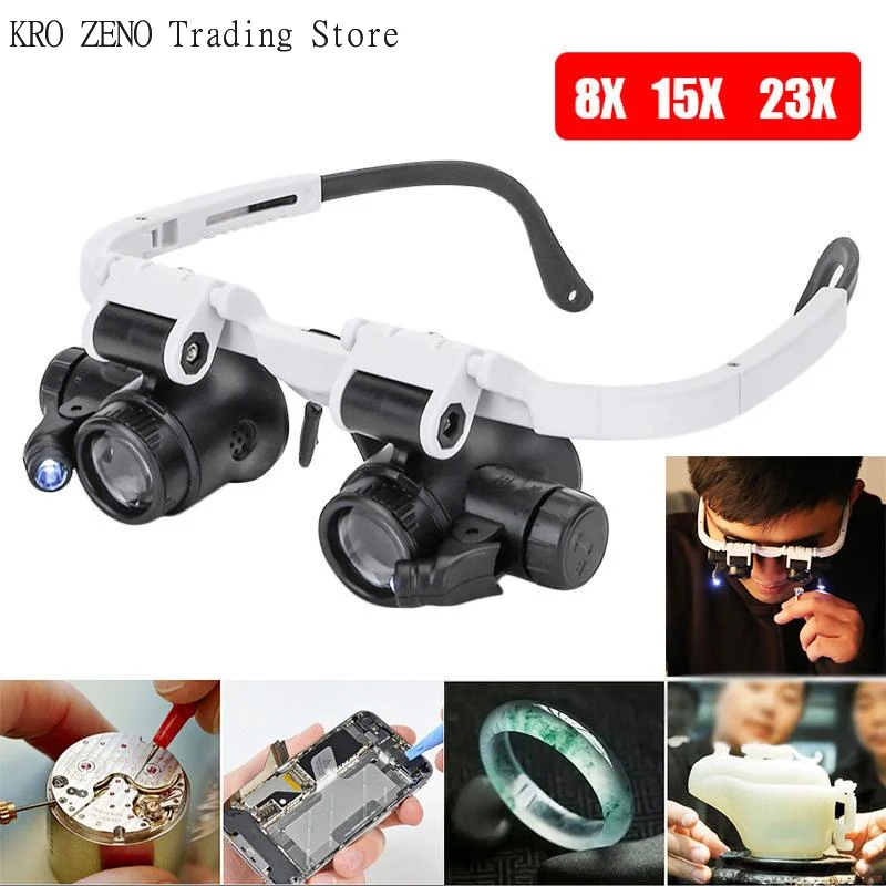 1PCS Magnifying Glass 8X/15X/23X Jeweler Watchmaker With LED Light Telescopic Headband Magnifier Glasses Reading Loupes Eyewear✨ view 2