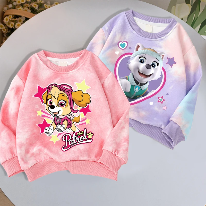 

Anime Paw Patrol Tie Dye Round Neck Hoodie for Girls Cartoon Cute Sports Sweatshirt Children Autumn Fashion Sweet Sweatshirts