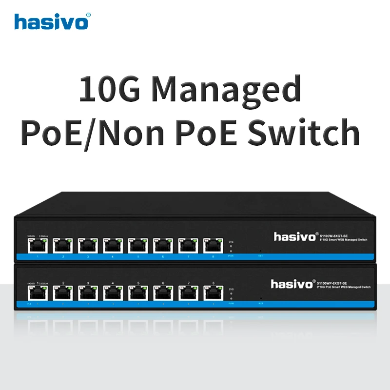 Hasivo-Commutateur Ethernet PoE, tous les 10 Gigabit, 8x10Gbps, Port RJ45, Plug and Play, 10 Go, 10 Go, 10000Mbps